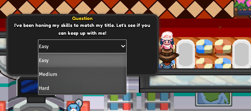 Difficulty menu with Easy, Medium and Hard options after talking to a champion
