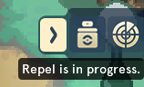 Effect strip with its arrow button, Repel and Blaze Radar icons and the tooltip Repel is in progress