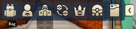 Row of main menu buttons with the Bag tooltip showing