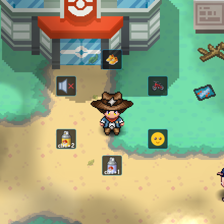 Round quick menu around the player with bicycle, run, mute and item buttons