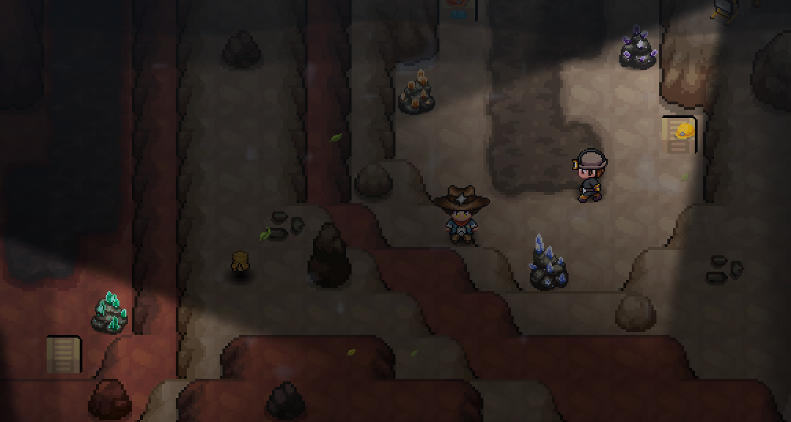 Player inside the Mt. Chimney Mining Site surrounded by coloured ores