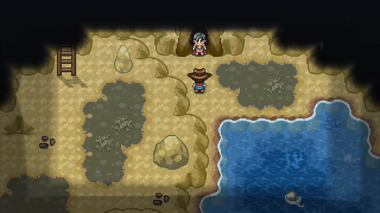 Dragon Tamer Saul standing in front of the passage at the top of Meteor Falls B1F 1R.