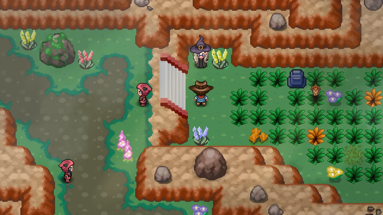 The Ethereal Witch standing on the summit of Mt. Pyre with the player in front of her.