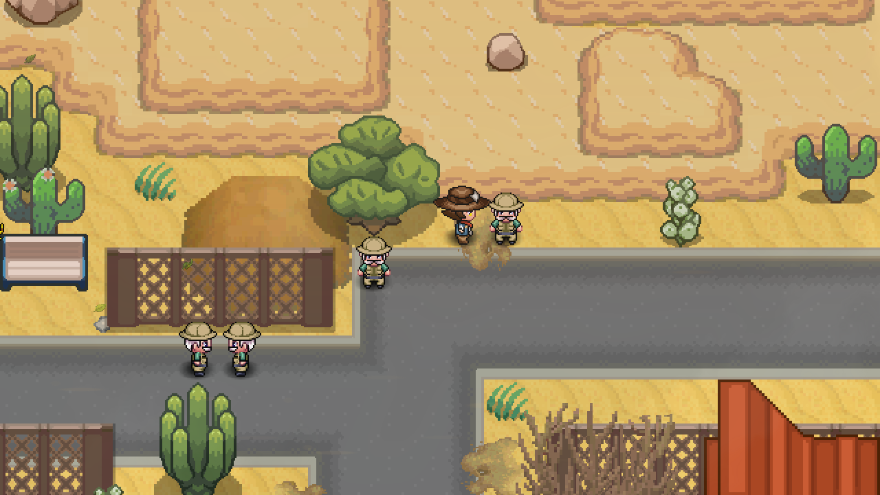 Ruin Maniac Angus standing next to a vase in Regis Town, with the player in front of him.