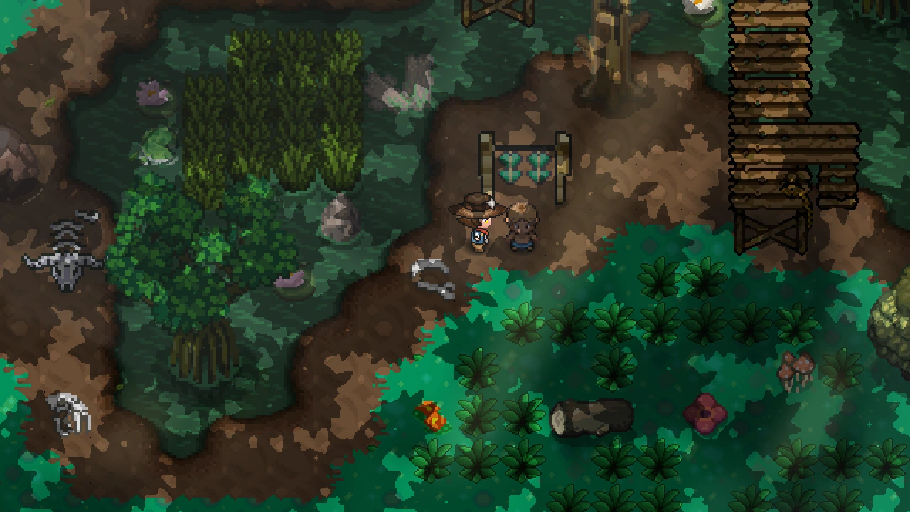 Tribe Member Jingoh standing in Nuzbar Village with the player in front of him.