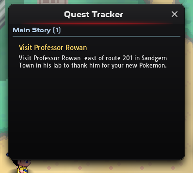 Quest Tracker window listing the current Sinnoh story objective