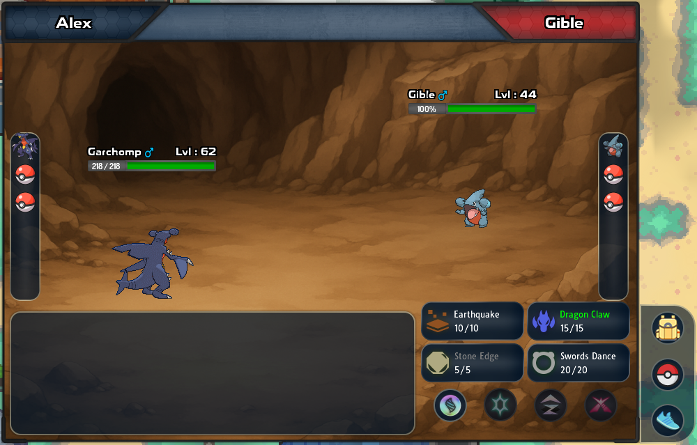 Battle move selection with the Mega Evolve option for a Garchomp holding Garchompite